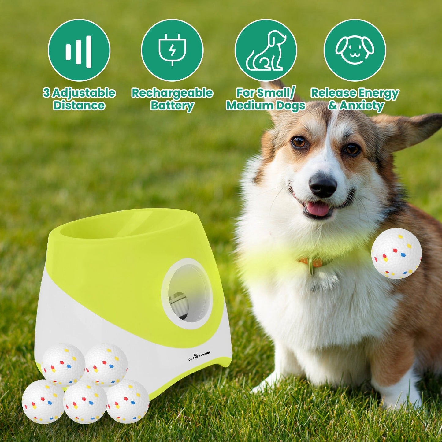 Lanzador Automático de Pelotas para Perros - Juguete Interactivo de Fetch para Perros Pequeños y Med