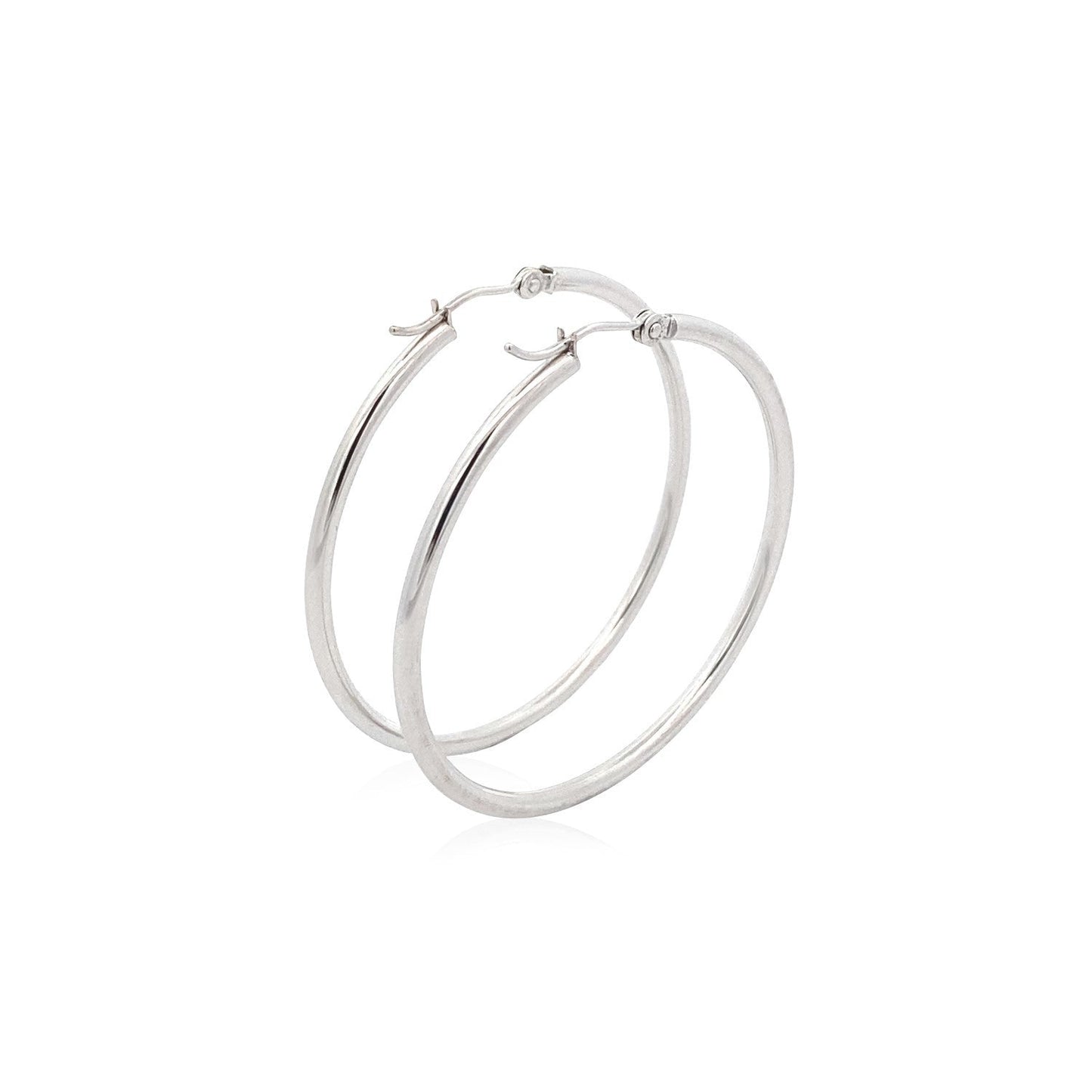 14k White Gold Polished Hoop Earrings - 40 mm