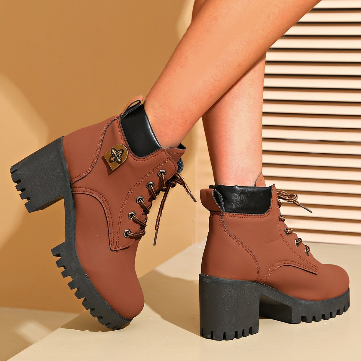 Chunky Heel Plus Size Martin Boots - Fashionable All-Match Style