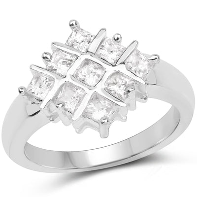 Bague en saphir blanc véritable de 1,08 carat en argent sterling .925