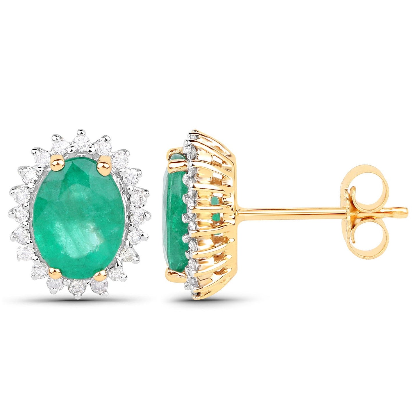 2.66 Carat Genuine Zambian Emerald and Diamond Halo Earrings