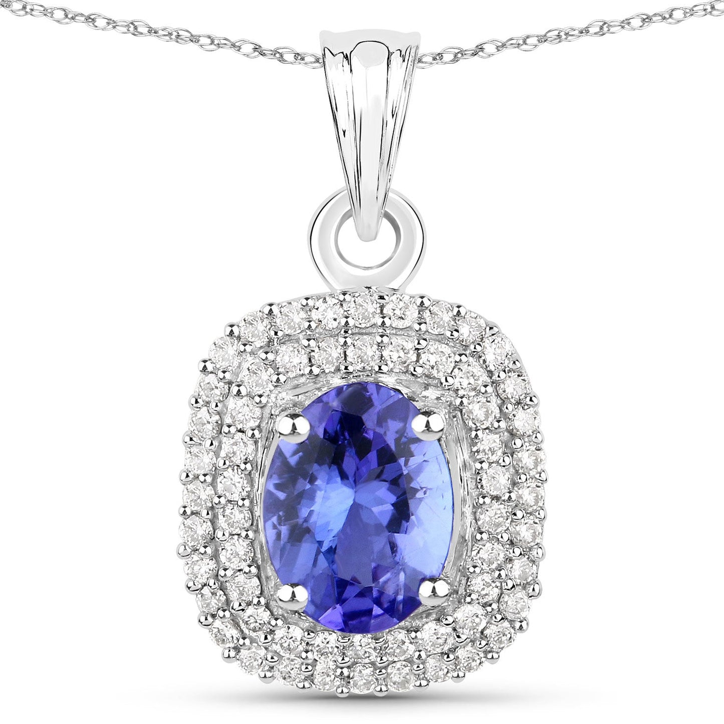Pendentif en Tanzanite et Diamant Blanc de 1,41 Carat en Or Blanc 14K