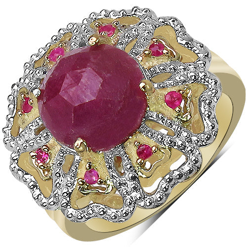 14K Yellow Gold Plated Pink Sapphire & Ruby Ring