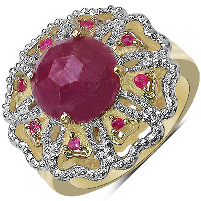 14K Yellow Gold Plated Pink Sapphire & Ruby Ring