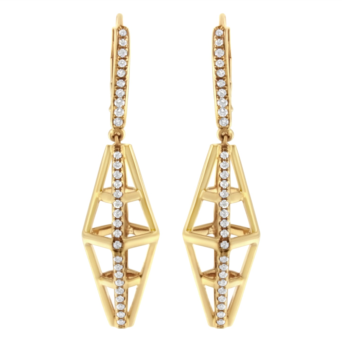 Pendientes Colgantes Geométricos de Diamante en Oro Amarillo de 14K