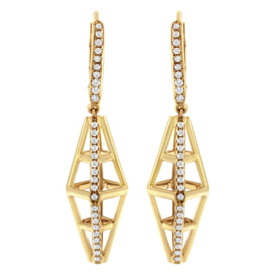 Pendientes Colgantes Geométricos de Diamante en Oro Amarillo de 14K