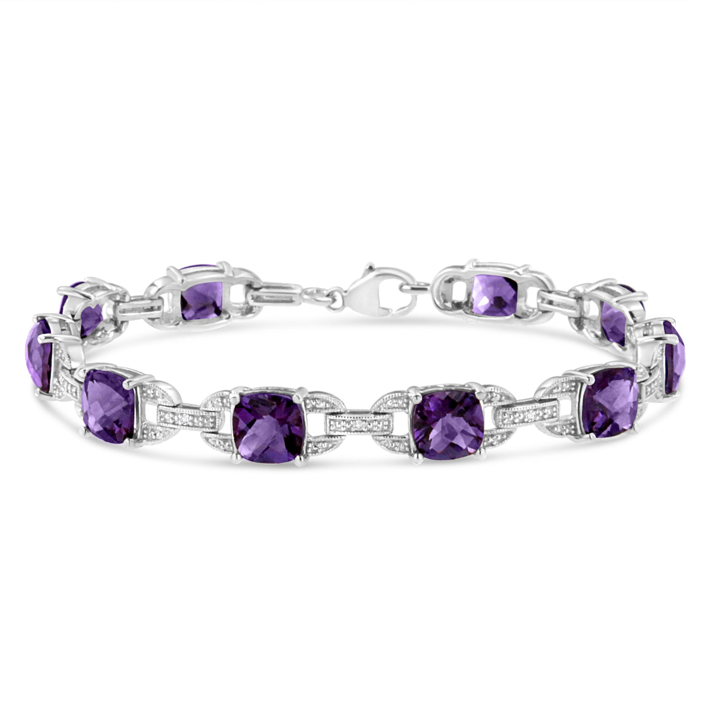 Bracelet de tennis en argent sterling .925 avec améthystes et diamants - Taille 7