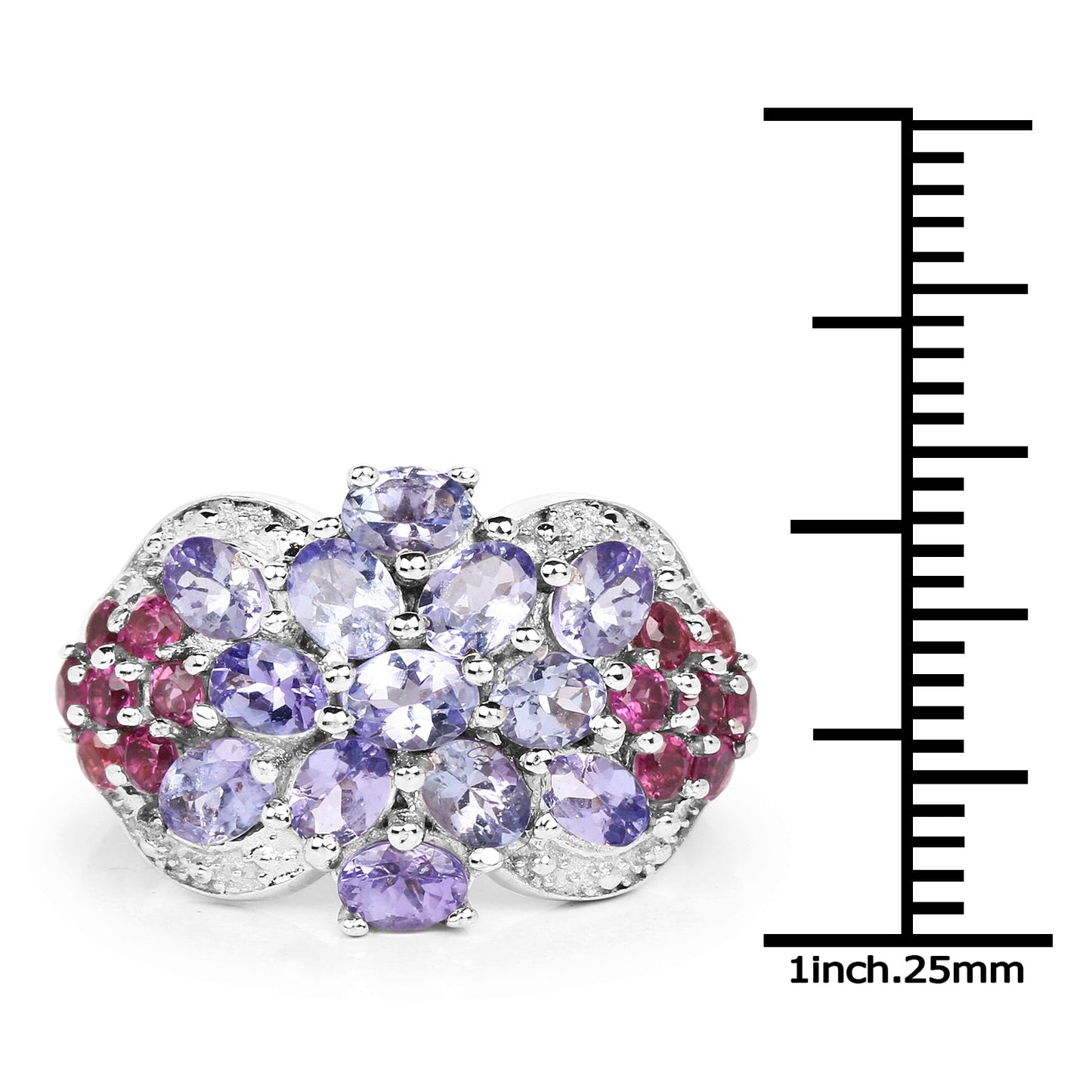 Bague en argent sterling avec tanzanite et rhodolite de 2,91 carats