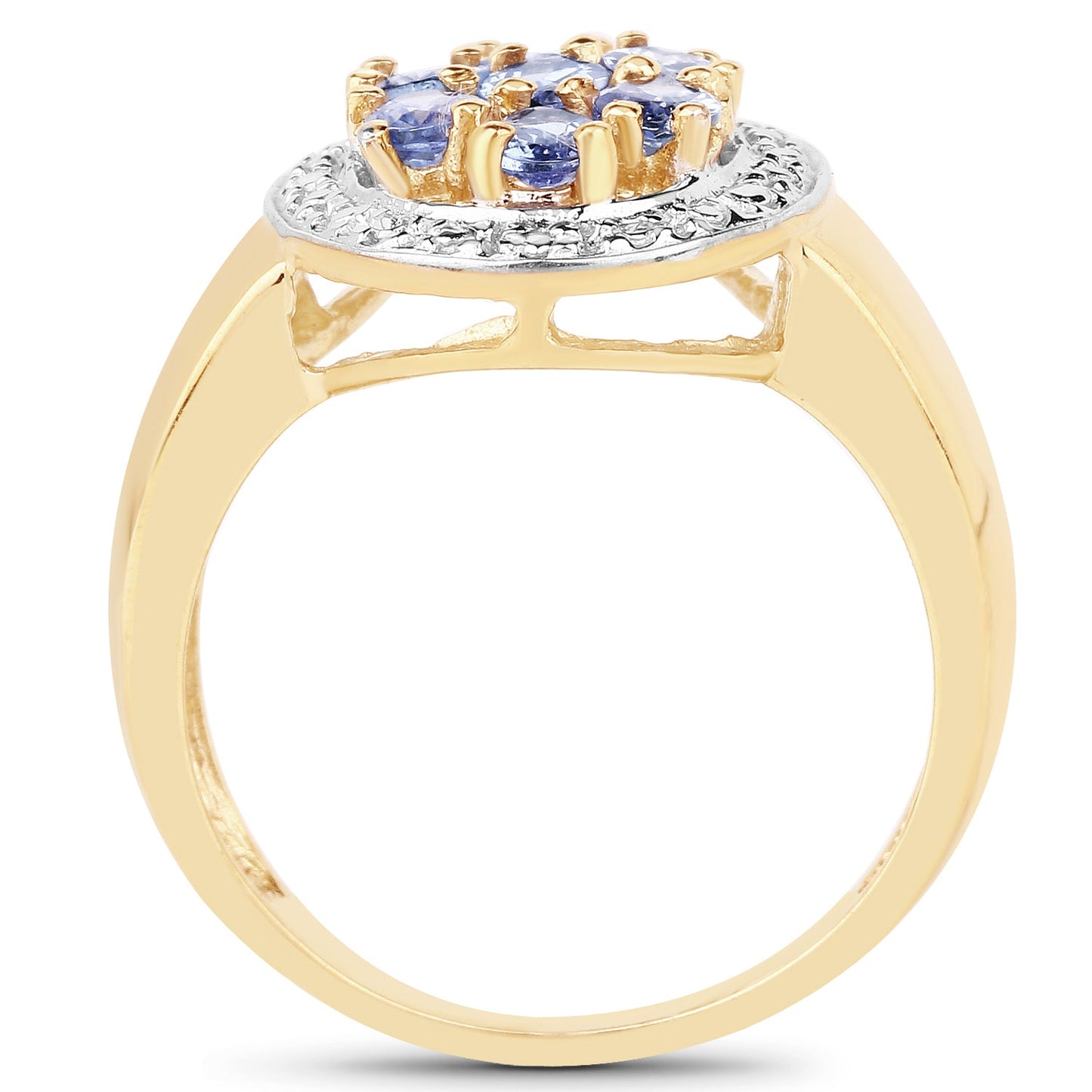 Anillo de Clúster de Tanzanita Baño de Oro de 14K en Plata Esterlina