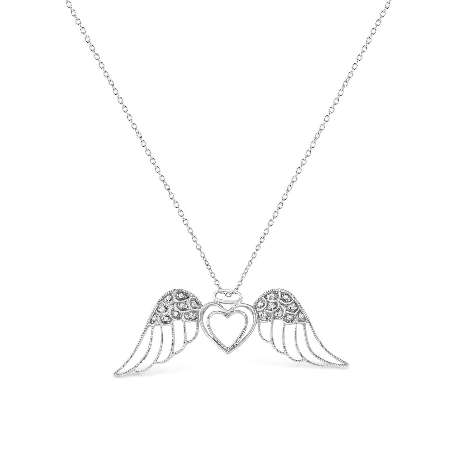 Collier Pendentif en Argent Sterling .925 avec Aile d'Ange et Diamants
