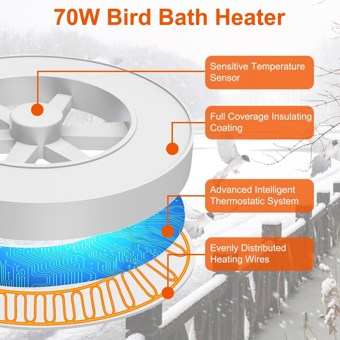 GBruno 70W Bird Bath Heater