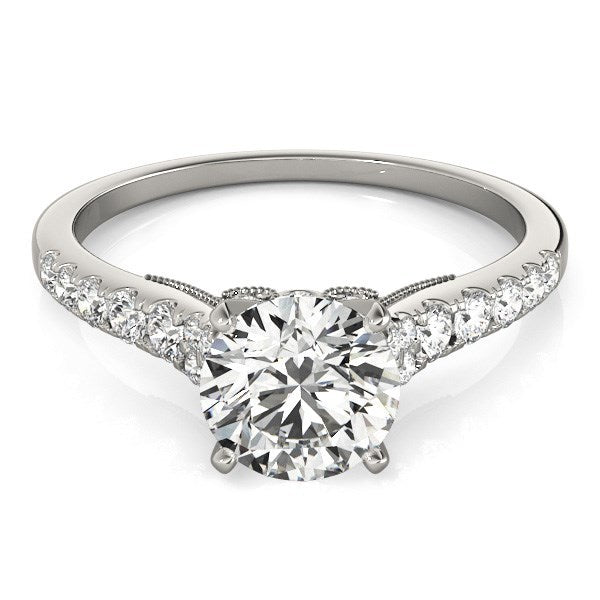 14k White Gold Diamond Engagement Ring with Single Row Band