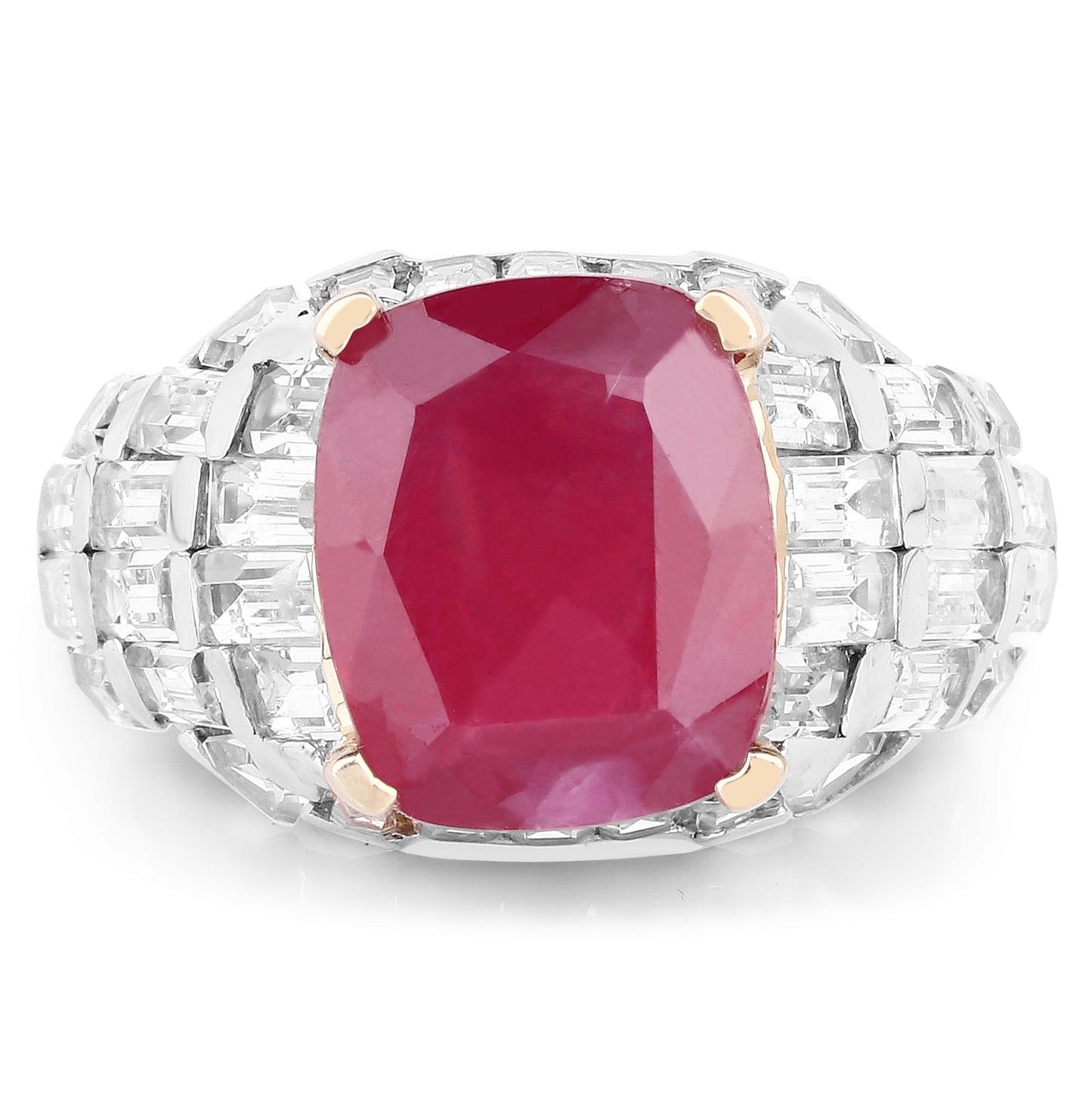 Anillo de Plata Esterlina Baño de Oro Amarillo de 14K con Rubí y Topacio Blanco