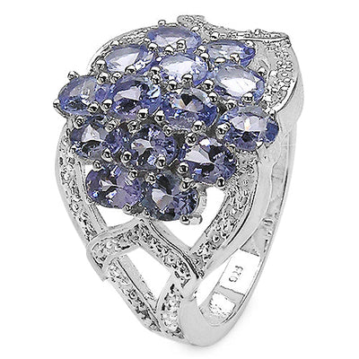 Bague de fiançailles en argent sterling avec tanzanite véritable de 2,38 carats