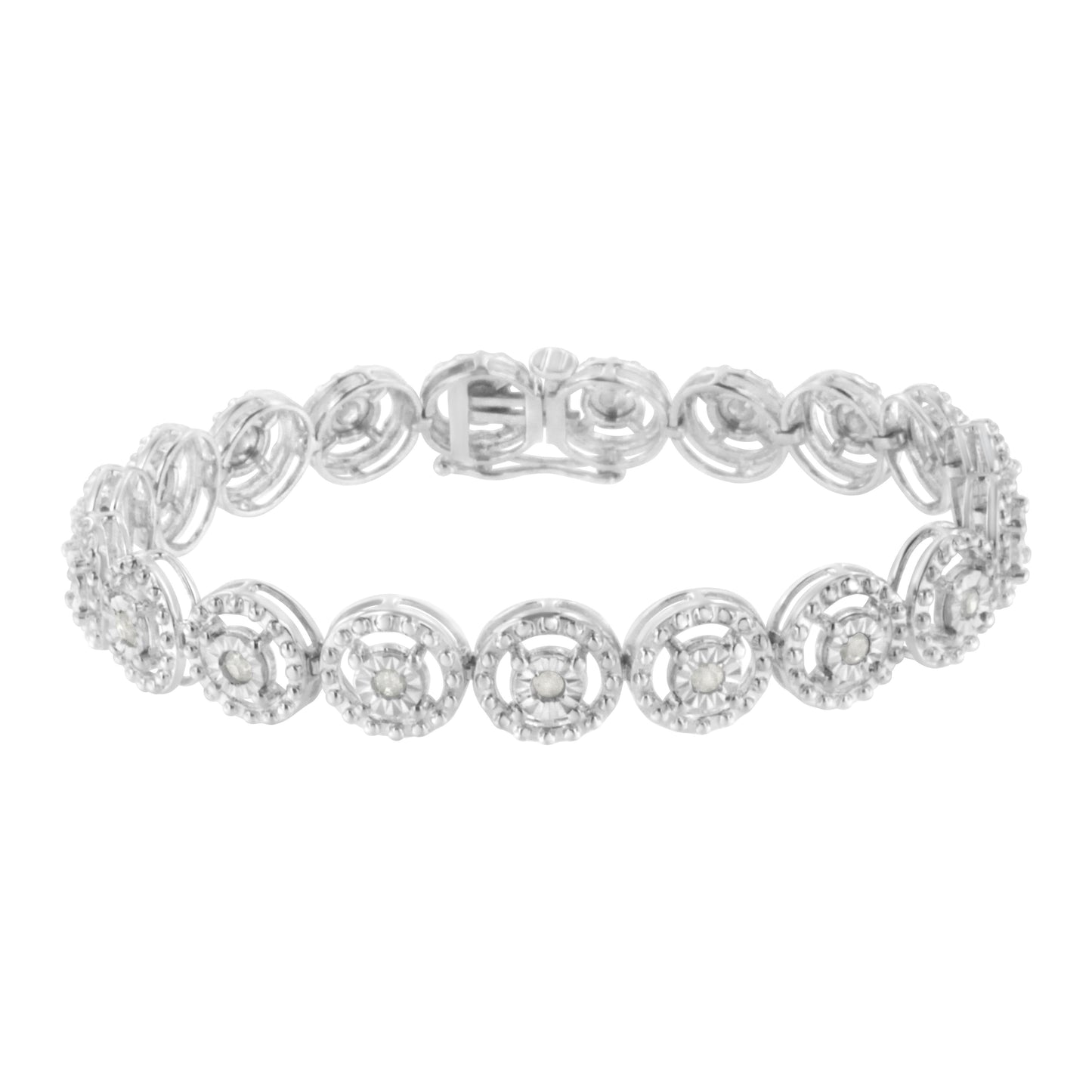 Bracelet en argent sterling .925 avec diamants en cercle imbriqué - 7" lien de mode