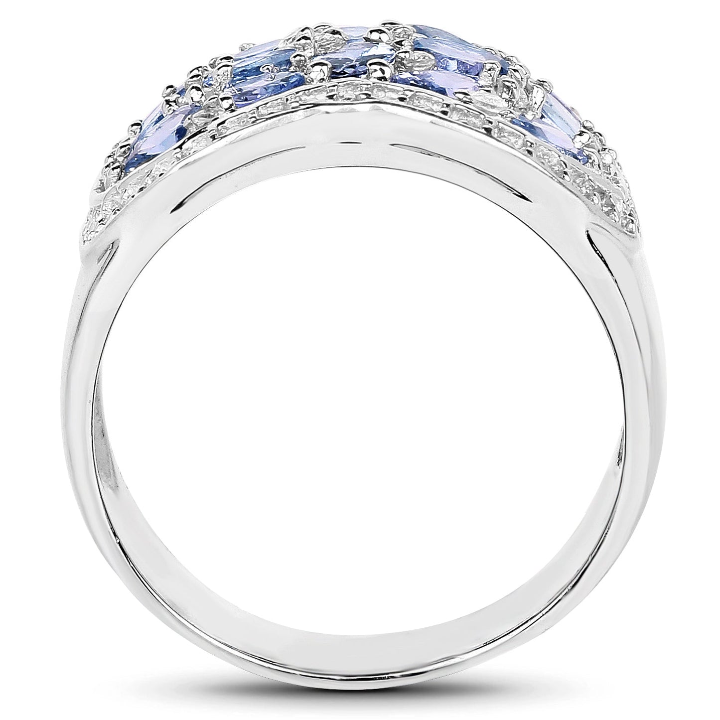 Bague en argent sterling avec tanzanite véritable de 2,62 carats et topaze blanche