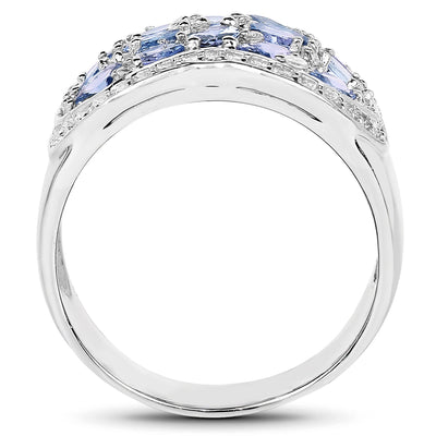 2.62 Carat Genuine Tanzanite and White Topaz Sterling Silver Ring