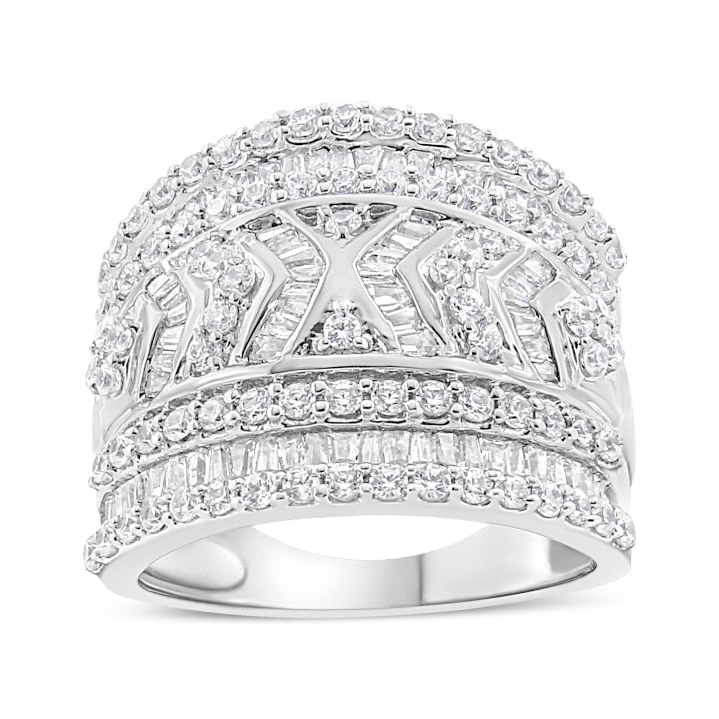 .925 Sterling Silver Multi-Row Diamond Edge Ring Band - Size 7
