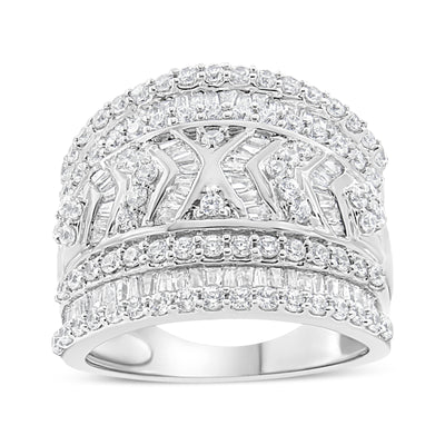 Bague en Argent Sterling .925 à Bords Diamant Multi-Rang - Taille 7