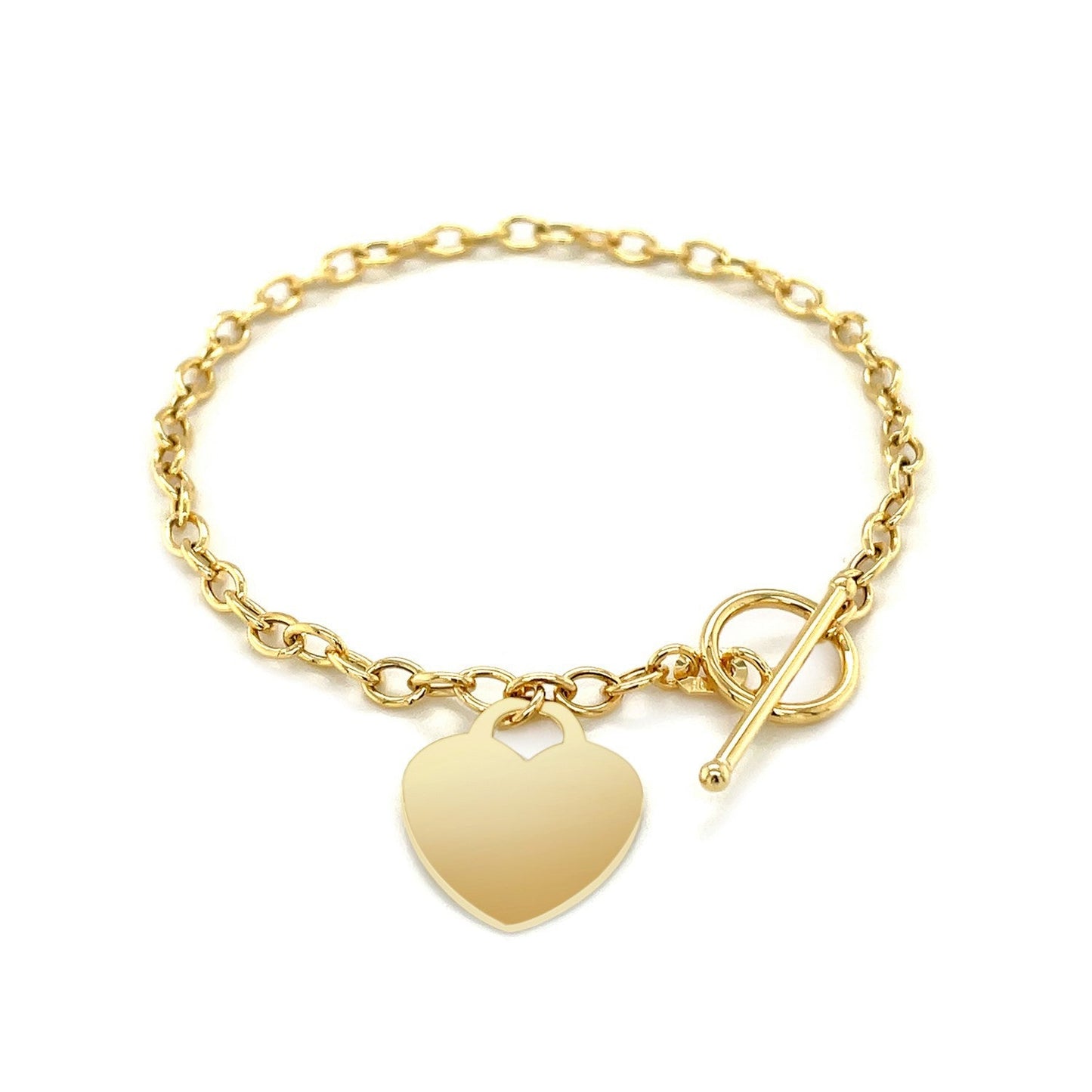 14k Yellow Gold Toggle Bracelet with Heart Charm