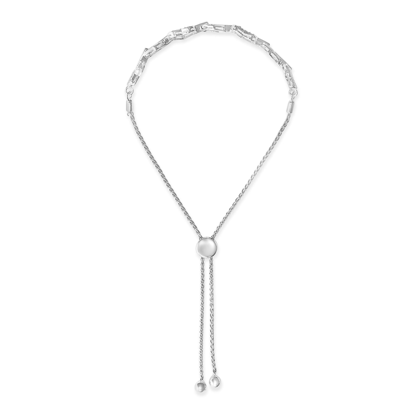 Bracelet ajustable en bolo en argent sterling 925 avec lien en cœur et diamants