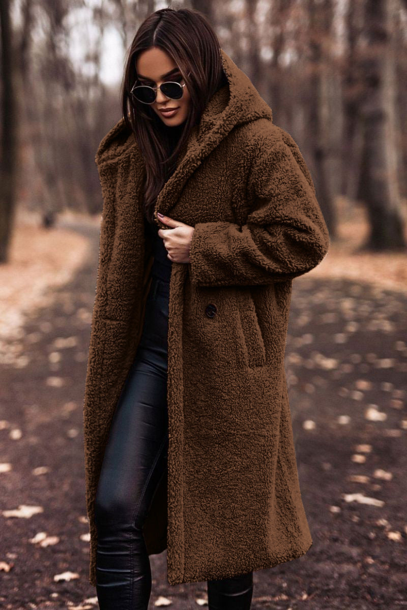 Elegant Plush Faux Fleece Long Coat for Women
