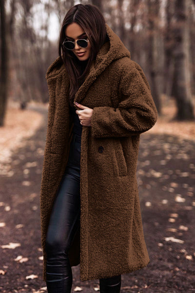 Elegant Plush Faux Fleece Long Coat for Women