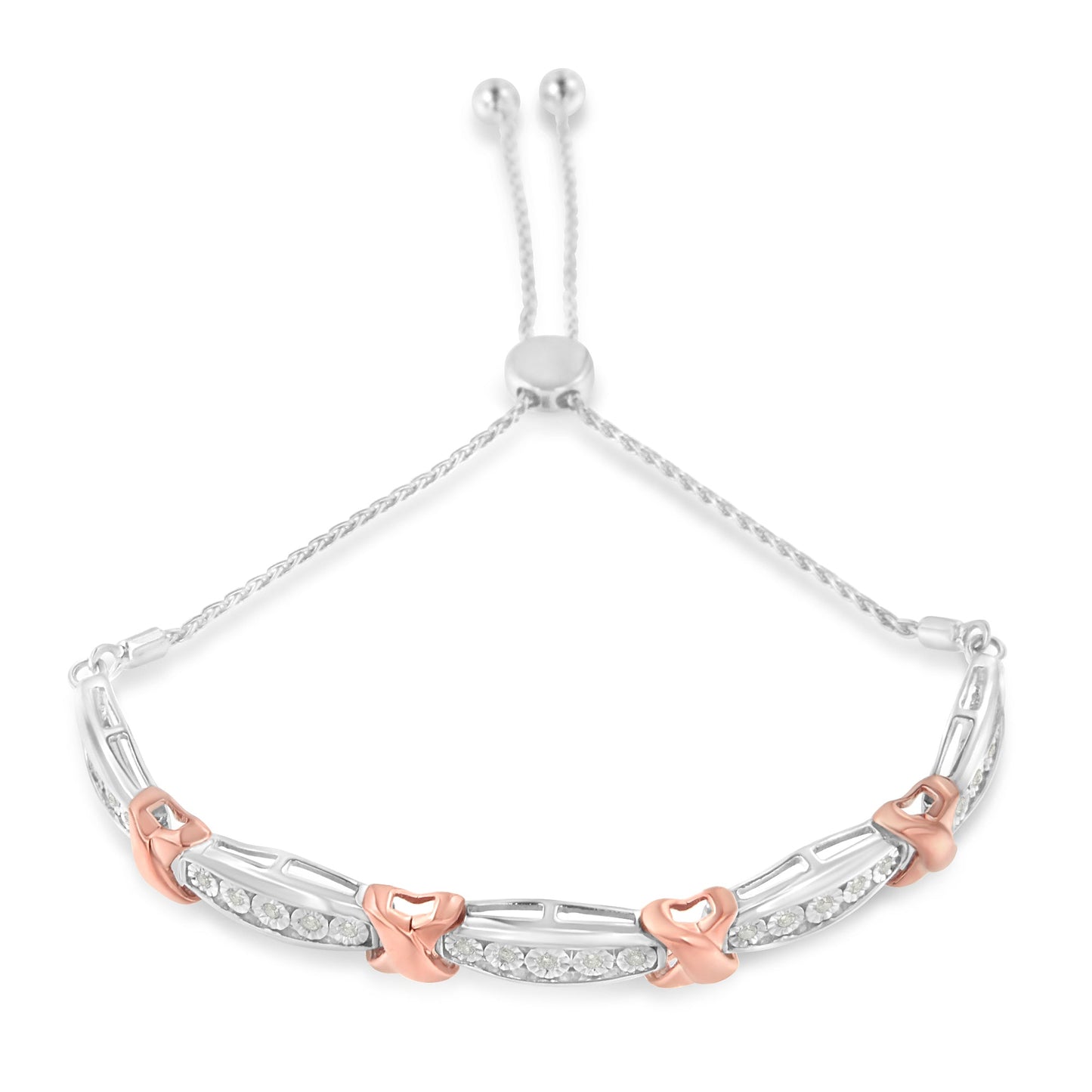 Pulsera Bolo de Diamantes de Plata Esterlina .925 en Dos Tonos de Oro Rosa