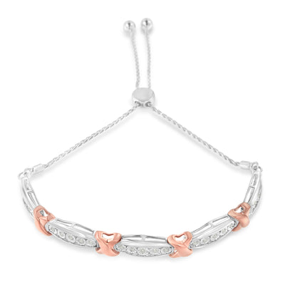 Pulsera Bolo de Diamantes de Plata Esterlina .925 en Dos Tonos de Oro Rosa