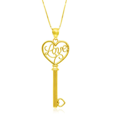 Pendentif LOVE en forme de clé skeleton en or jaune 14 carats