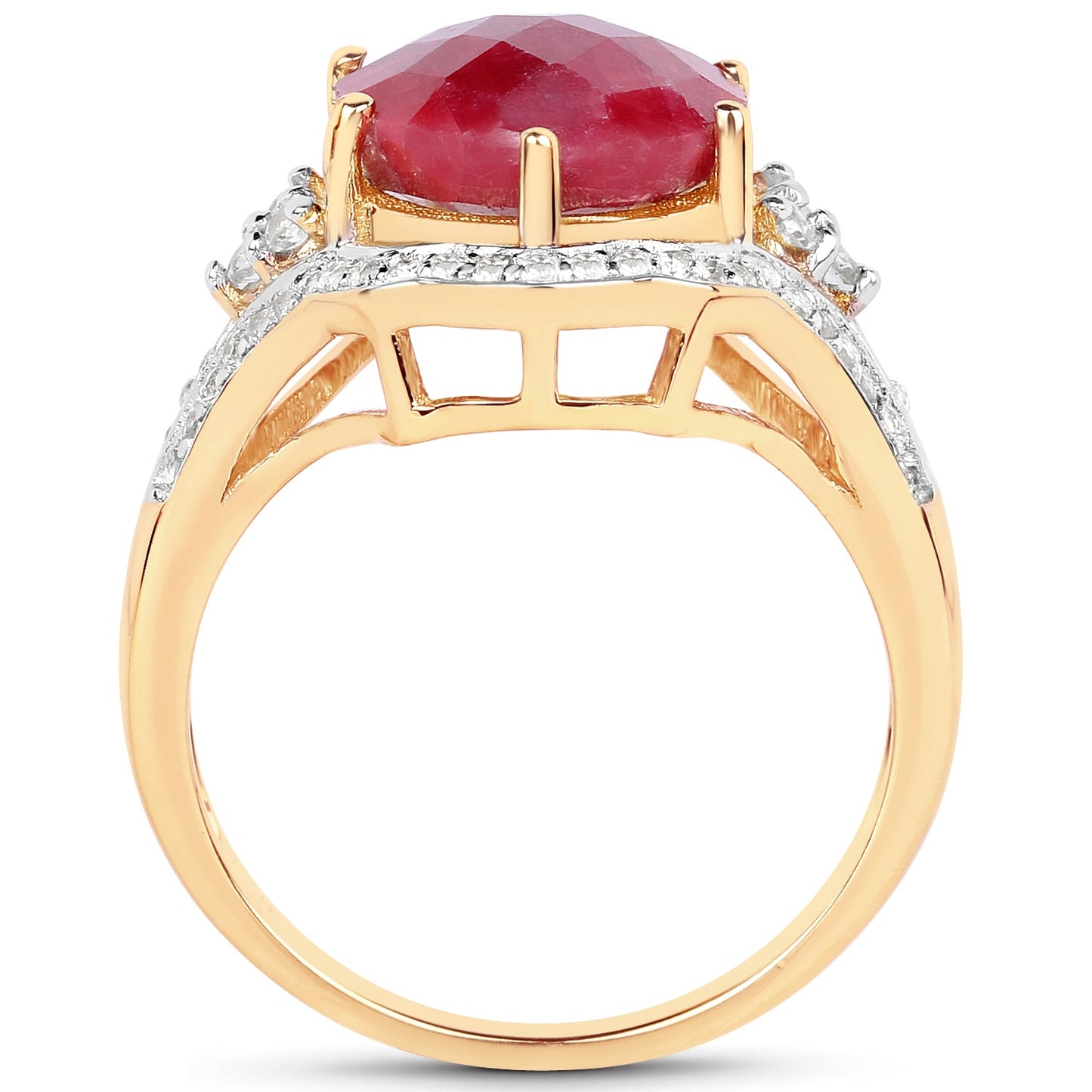Anillo de Rubí y Topacio Blanco Bañado en Oro Amarillo de 14K