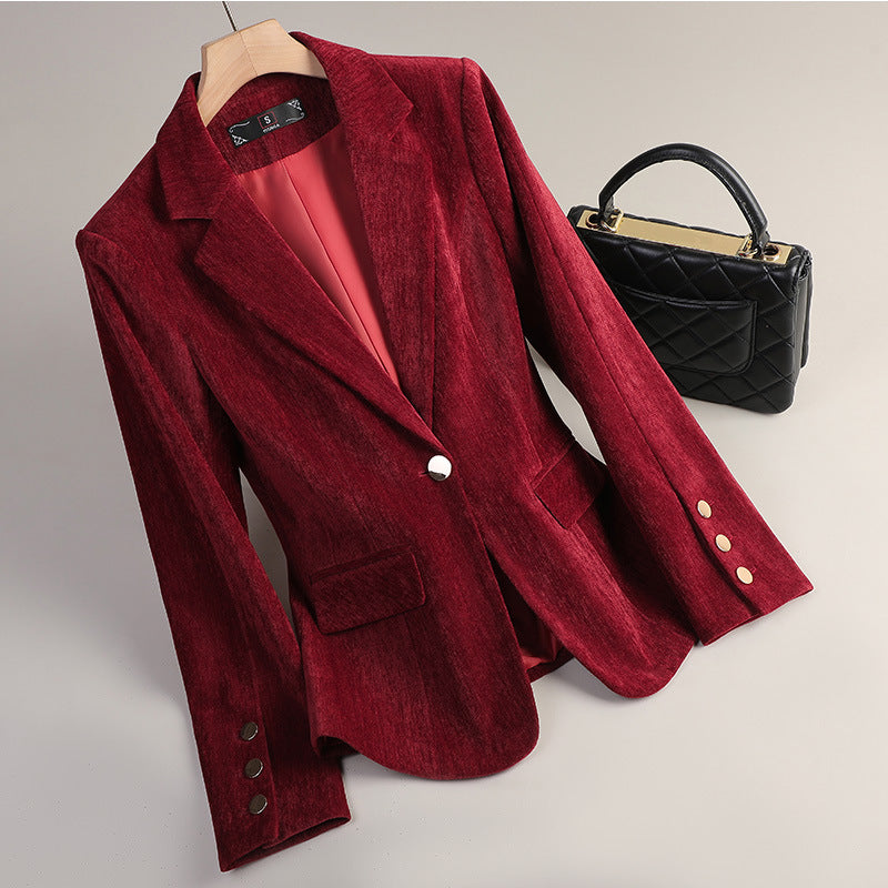 Blazer en Velours Doré Ajusté pour Femmes