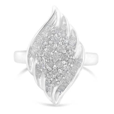 Bague cocktail en diamant en argent sterling .925 à motifs en escalier - Taille 6