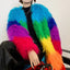 Contrast-Color Plush Patchwork Overcoat
