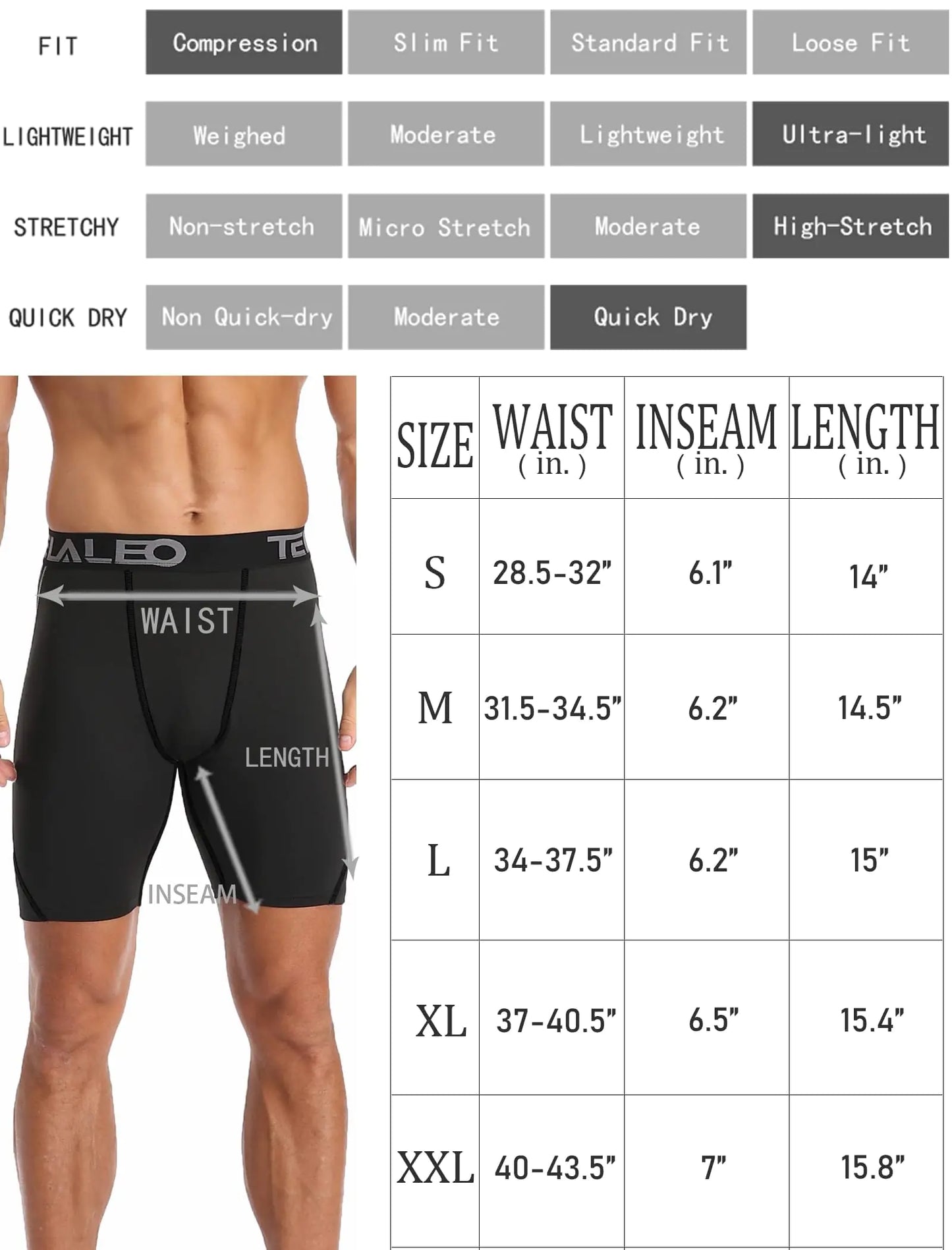 Shorts de compression pour hommes TELALEO - Paquet de 5/6 sous-vêtements de performance athlétique