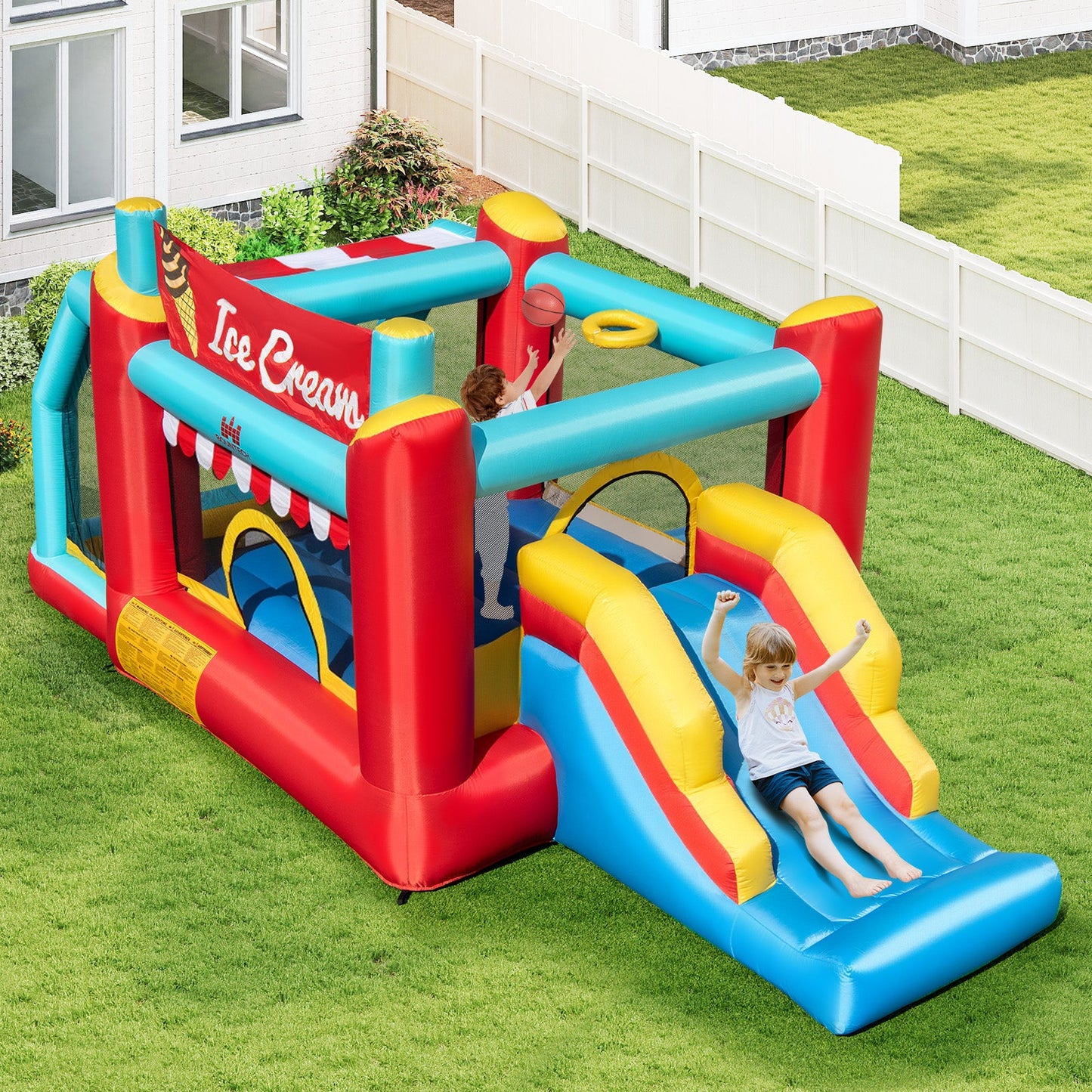 Castillo Inflable de Helado 5 en 1 con Piscina de Pelotas y Tobogán