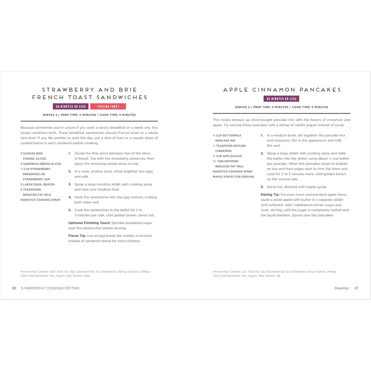 Effortless 5-Ingredient Meals for Two: 100 Deliciously Simple Recipes (Spiral Bound) - Korvel