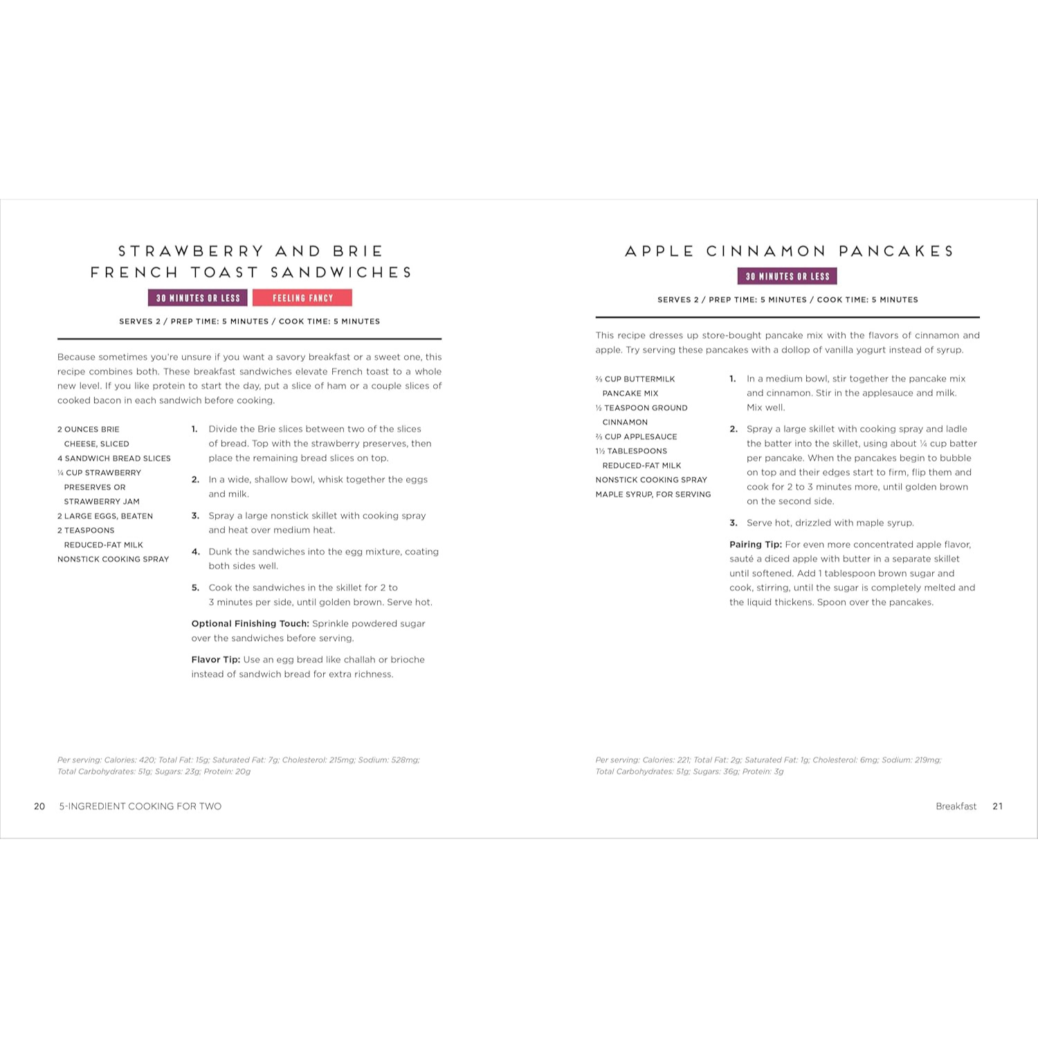 Effortless 5-Ingredient Meals for Two: 100 Deliciously Simple Recipes (Spiral Bound) - Korvel
