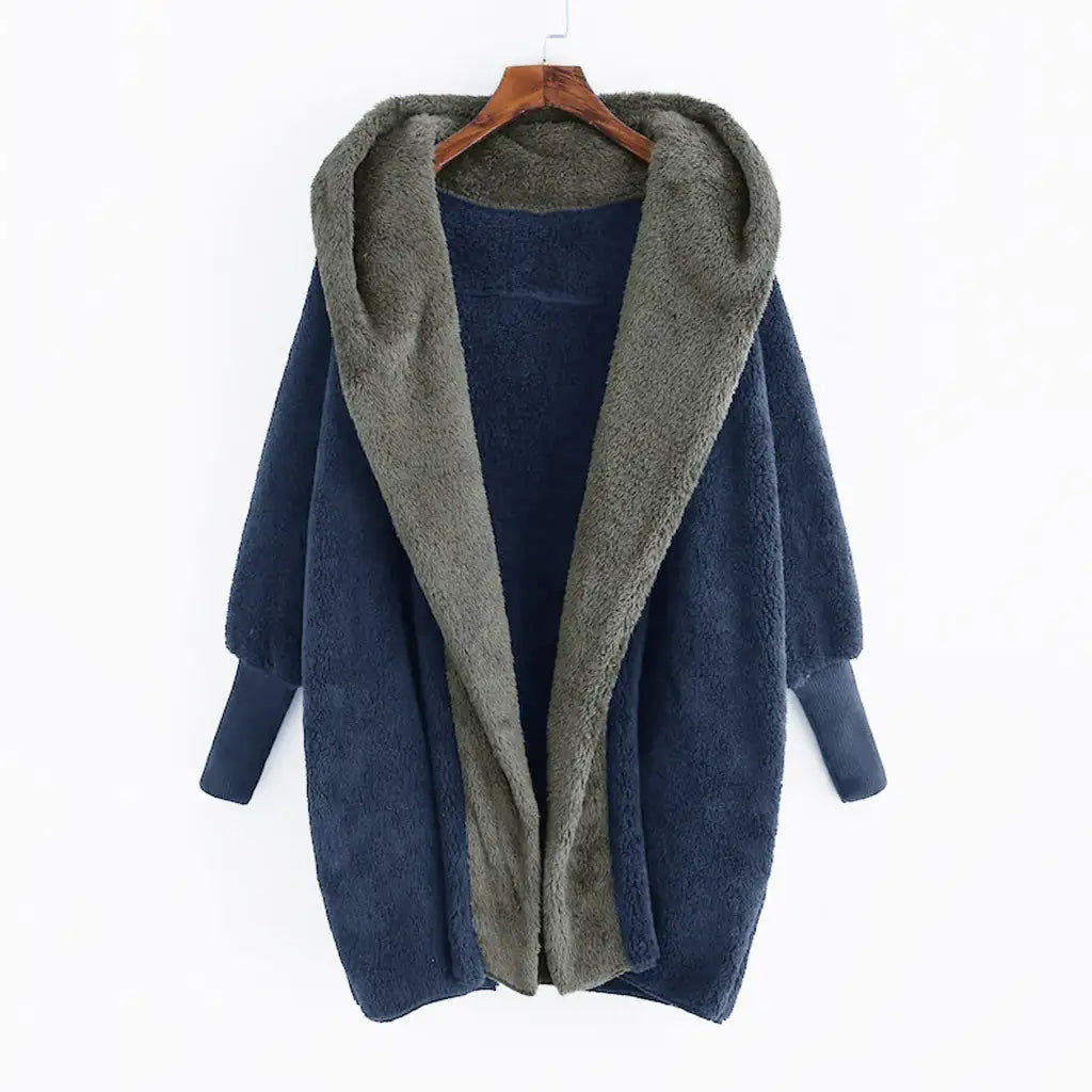 Abrigo Cardigan Suelto con Capucha de Terciopelo Doble Cara