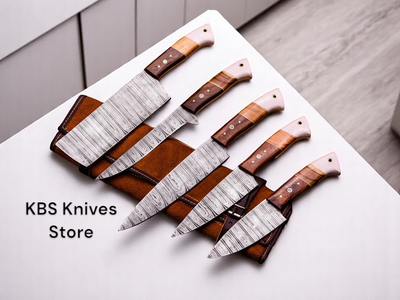 Exquisite 5-Piece Custom Handmade Damascus Steel Knife Set with Elegant Handles - Korvel