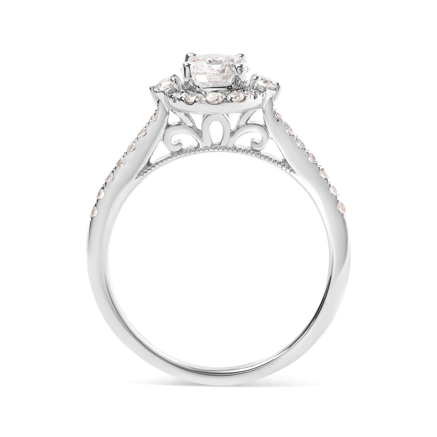 Anillo de Compromiso con Halo de Diamantes en Oro Blanco de 14k Certificado por GIA