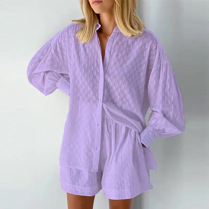 Lantern Sleeve Loose Shirt and Shorts Set