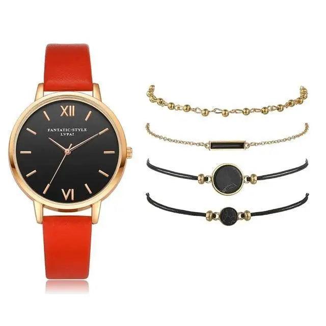 Elegant 5-Piece Buckle Quartz Wrist Watch Set for Women