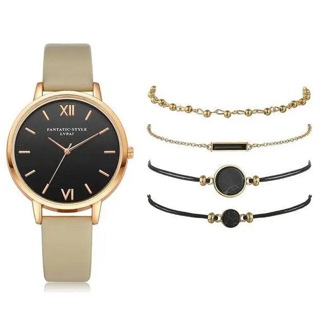 Elegant 5-Piece Buckle Quartz Wrist Watch Set for Women