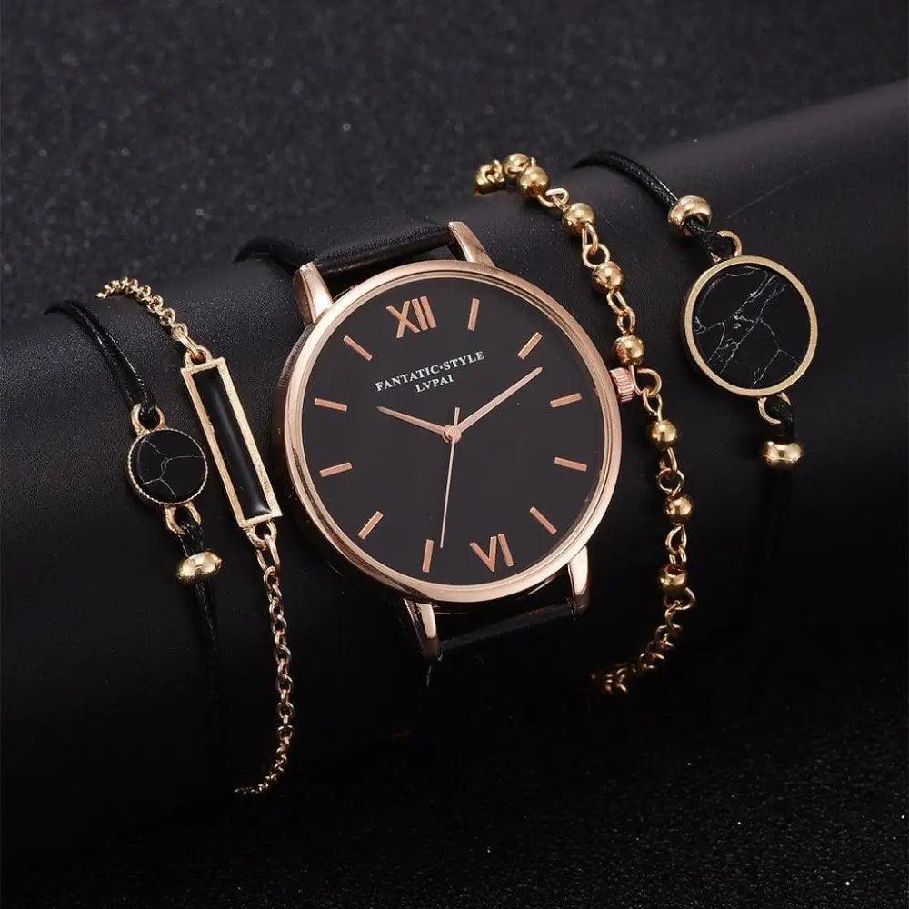 Elegant 5-Piece Buckle Quartz Wrist Watch Set for Women