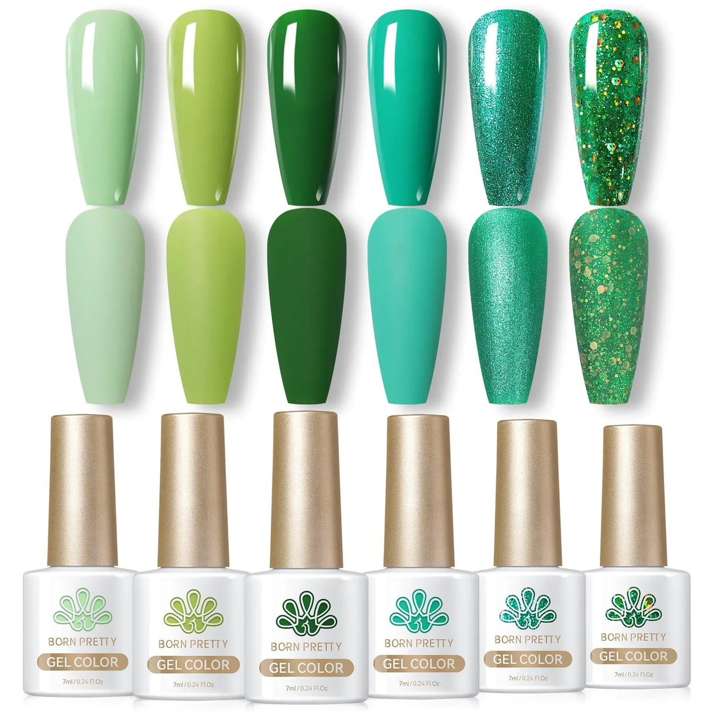 Born Pretty Green Gel Nail Polish Set - 6PCS Glitter Collection