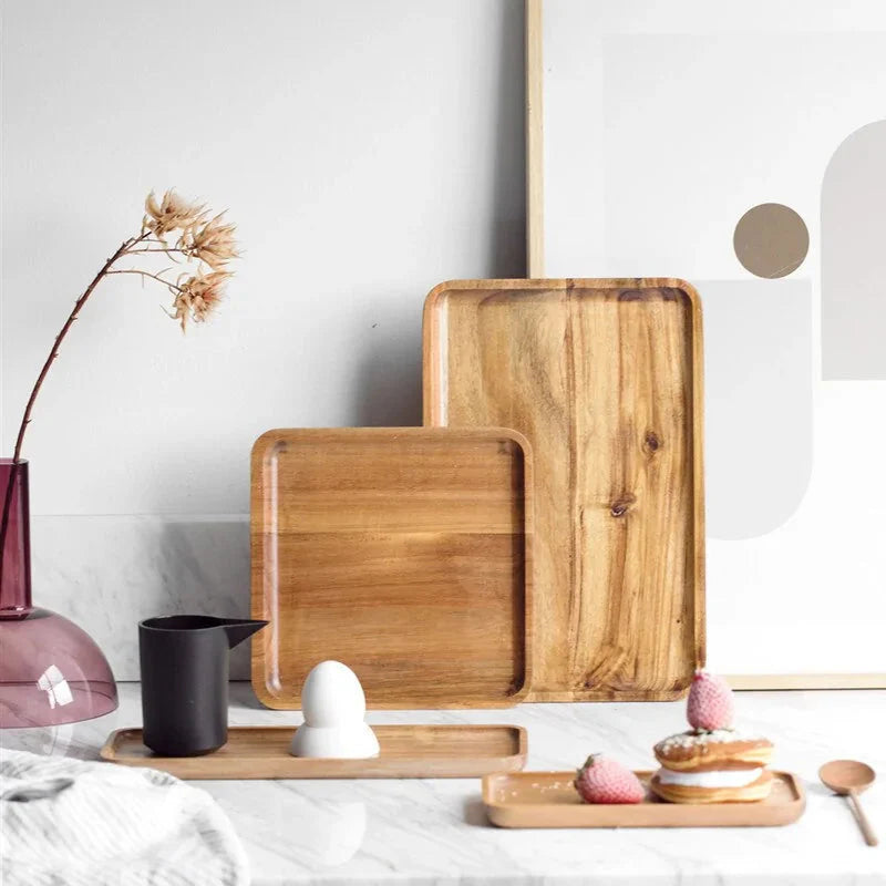 Platos de Madera Hechos a Mano - Elegantes Bandejas Cuadradas