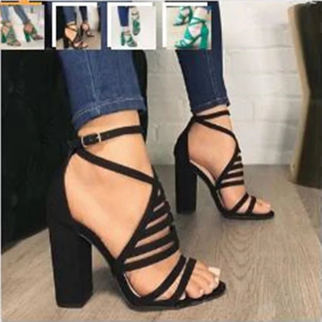 Cut Buckle High Heels Strap Sandals