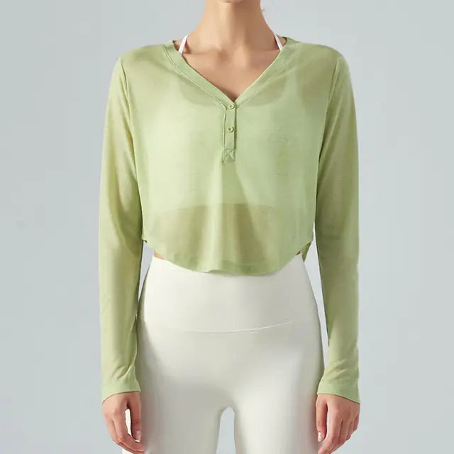 V-Neck Long Sleeve Yoga Top for Active Comfort