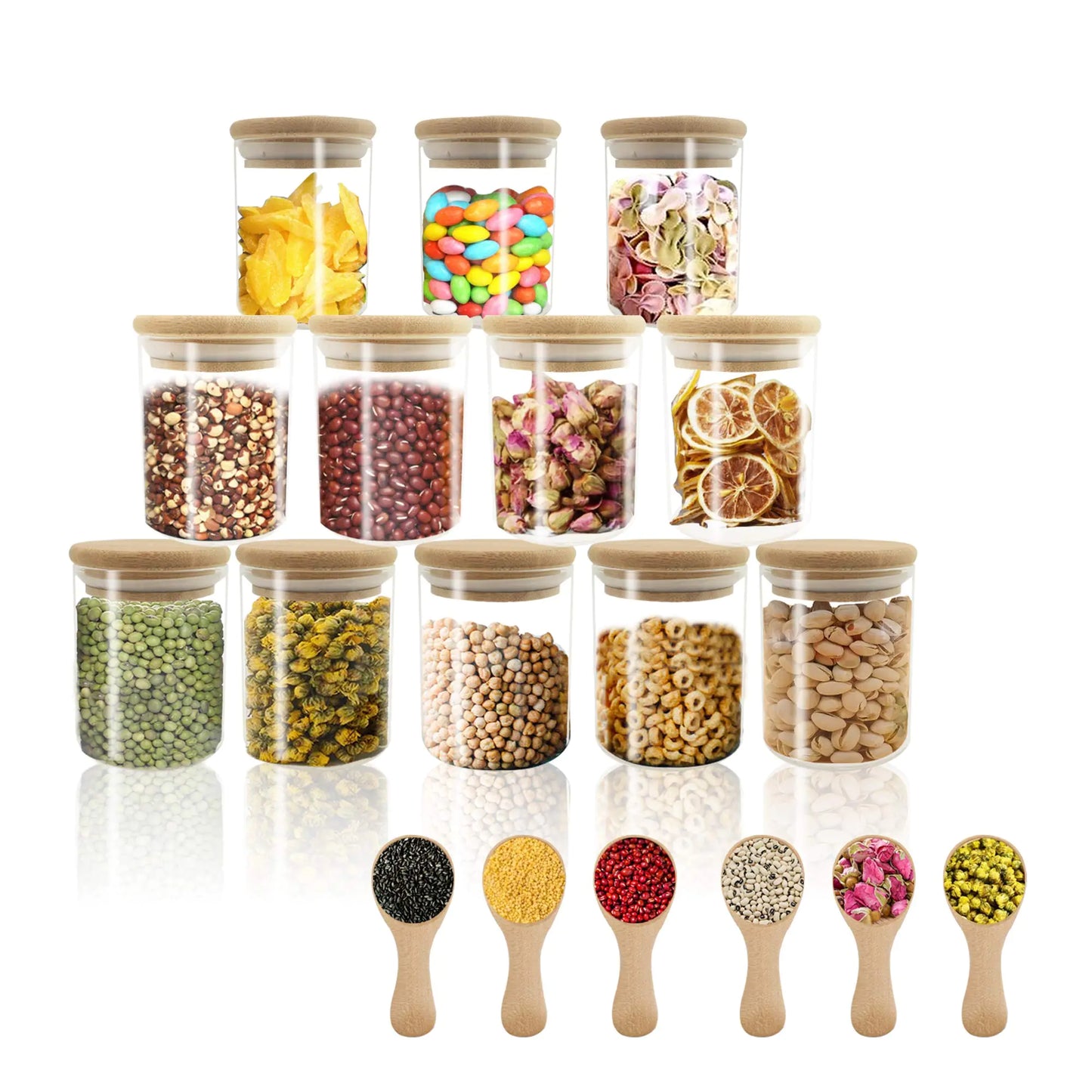 Ensemble de 18 bocaux en verre avec couvercles en bambou VIKEYHOME